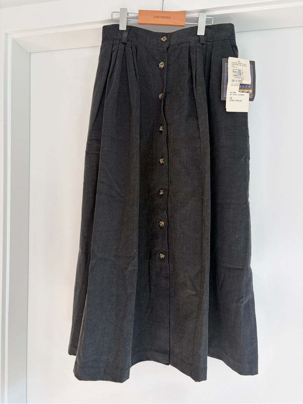 NWT Vintage Janzen Dark Grey Corduroy Midi Skirt size 10